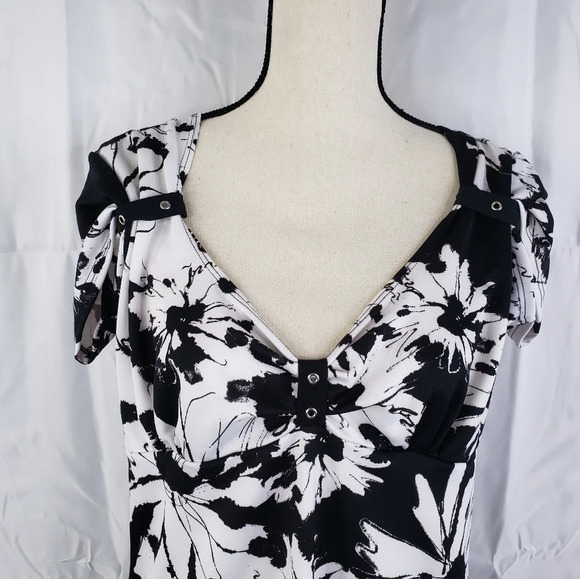 Demi Loon Black-White Floral Bombshell Vixen Pin up Back Corset Tie Dress Sz 2XL - Picture 2 of 14